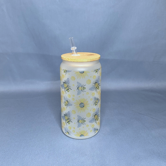 Sunny Bee - Glass Tumbler with Bamboo Lid