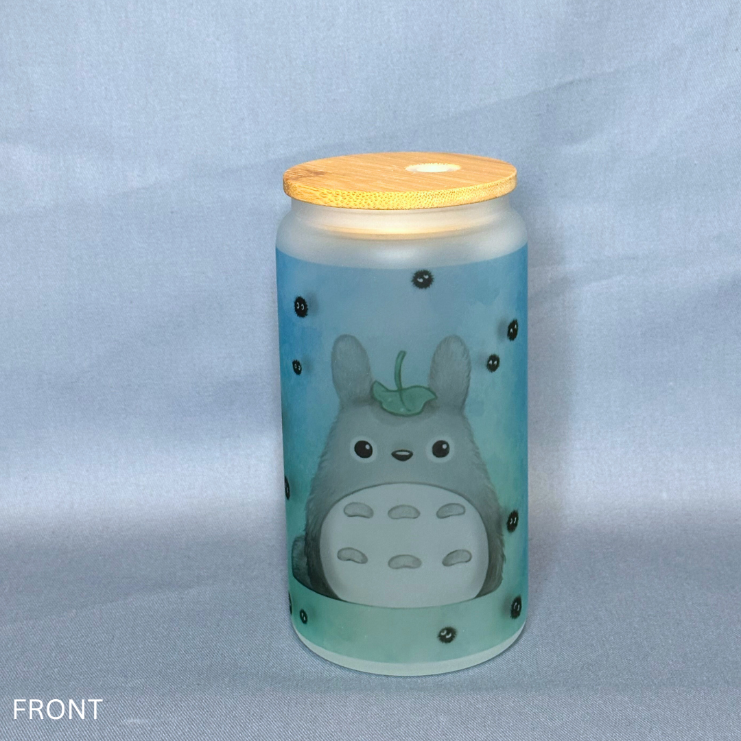 Totoro Family inspired - Glass Tumbler with Bamboo Lid