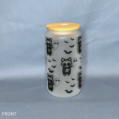 Cats & Bats - Glass Tumbler with Bamboo Lid