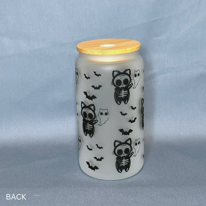 Cats & Bats - Glass Tumbler with Bamboo Lid