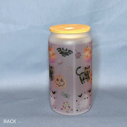 Colored Halloween - Glass Tumbler with Bamboo Lid