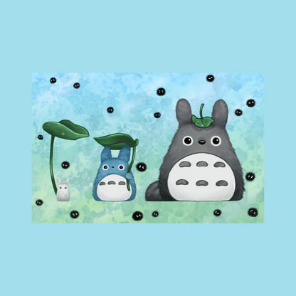 Totoro Family inspired - Glass Tumbler with Bamboo Lid